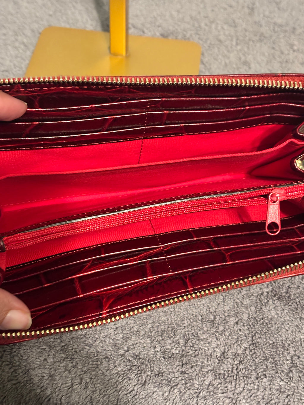 Dooney & Bourke Red Croc Embossed Leather Zip Around Continental Wallet