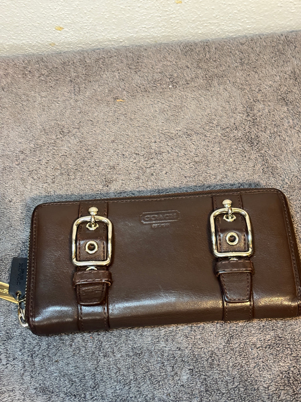 Vintage Coach Zoe Chocolate Leather Double Buckle Zip Around Wallet