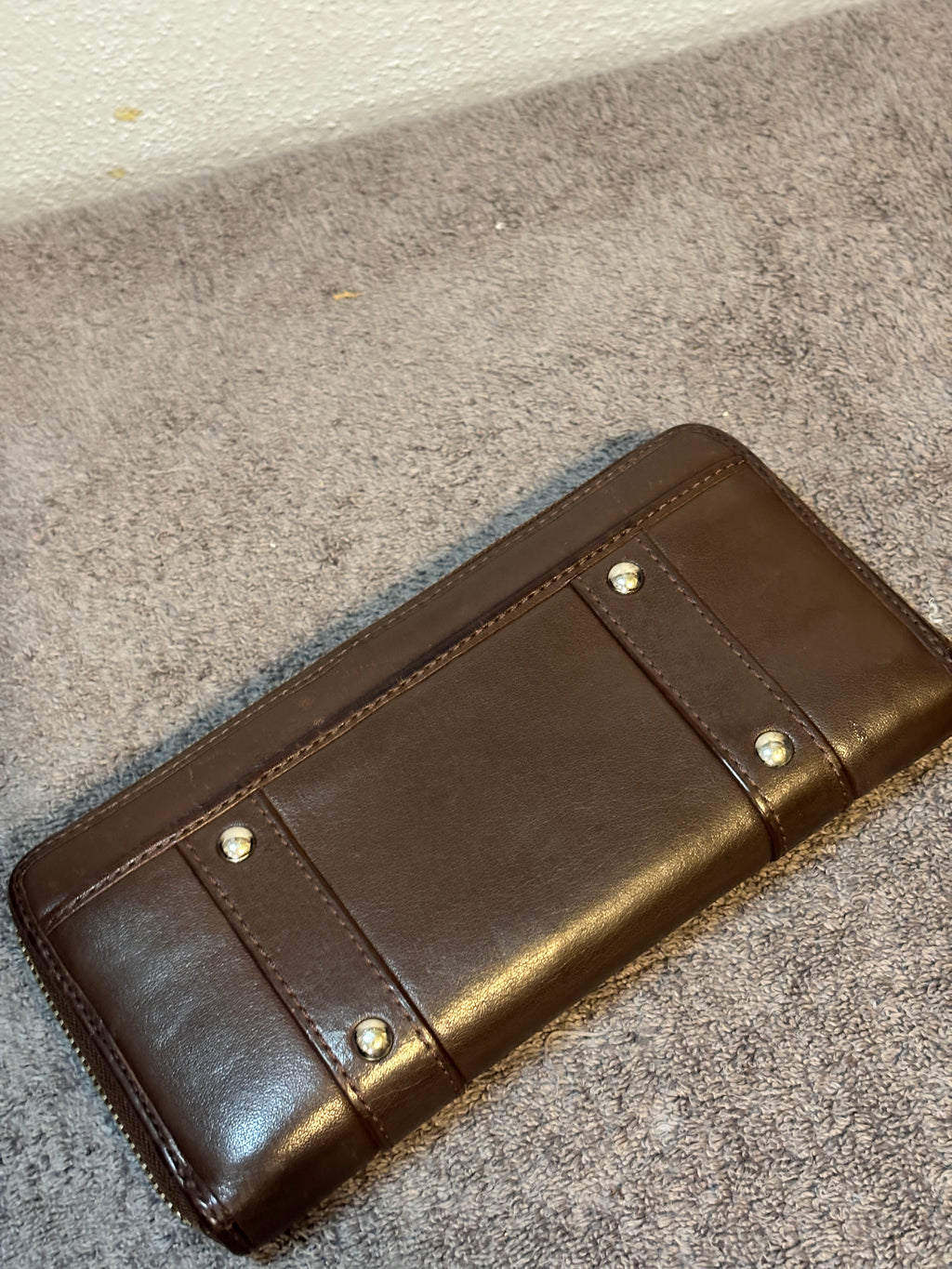 Vintage Coach Zoe Chocolate Leather Double Buckle Zip Around Wallet