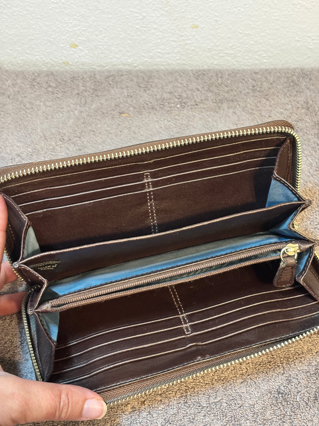 Vintage Coach Zoe Chocolate Leather Double Buckle Zip Around Wallet
