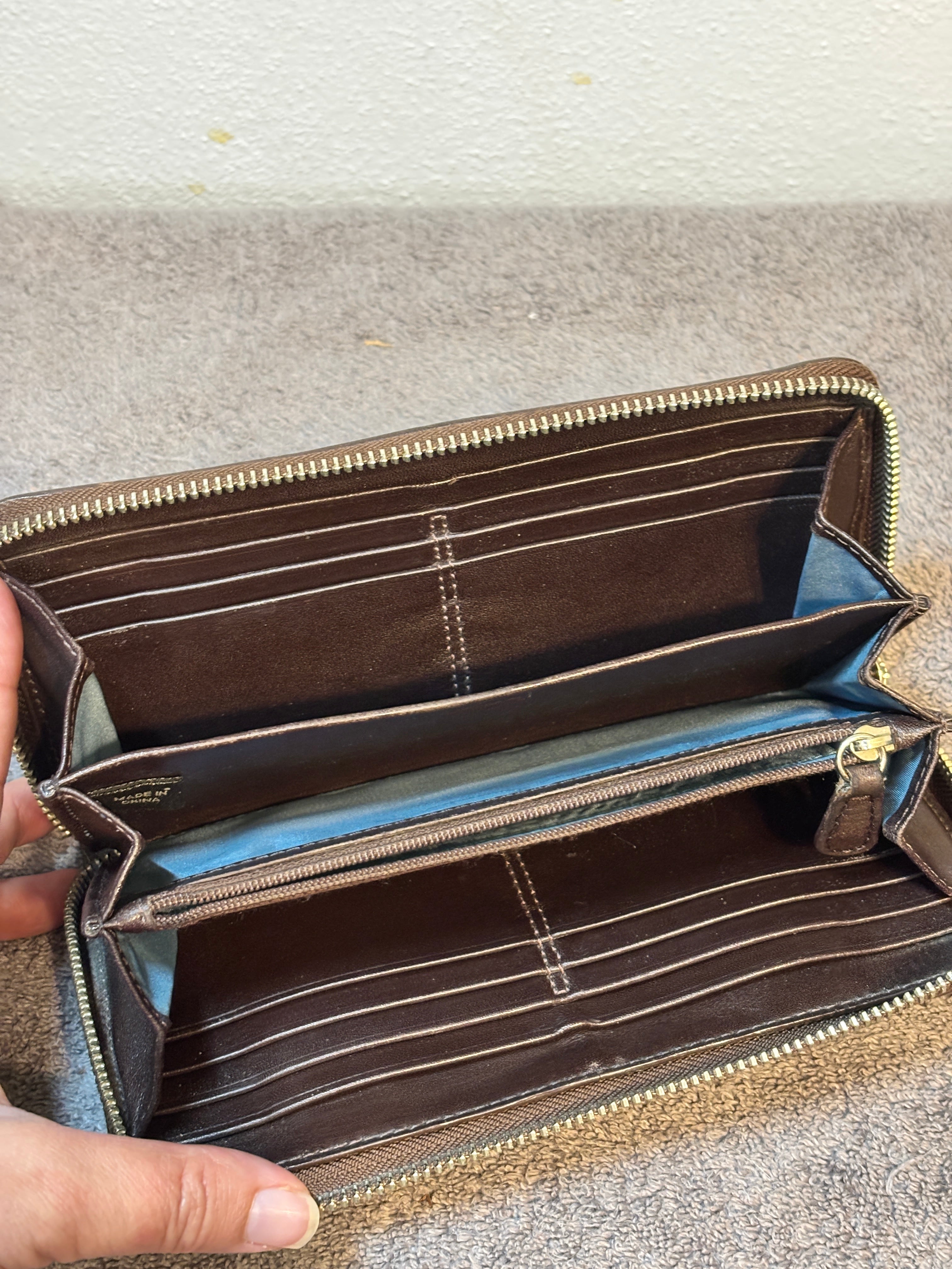Vintage Coach Zoe Chocolate Leather Double Buckle Zip Around Wallet