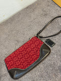 Coach Red Canvas Mini C Wristlet Chocolate leather trim RARE!!!!!
