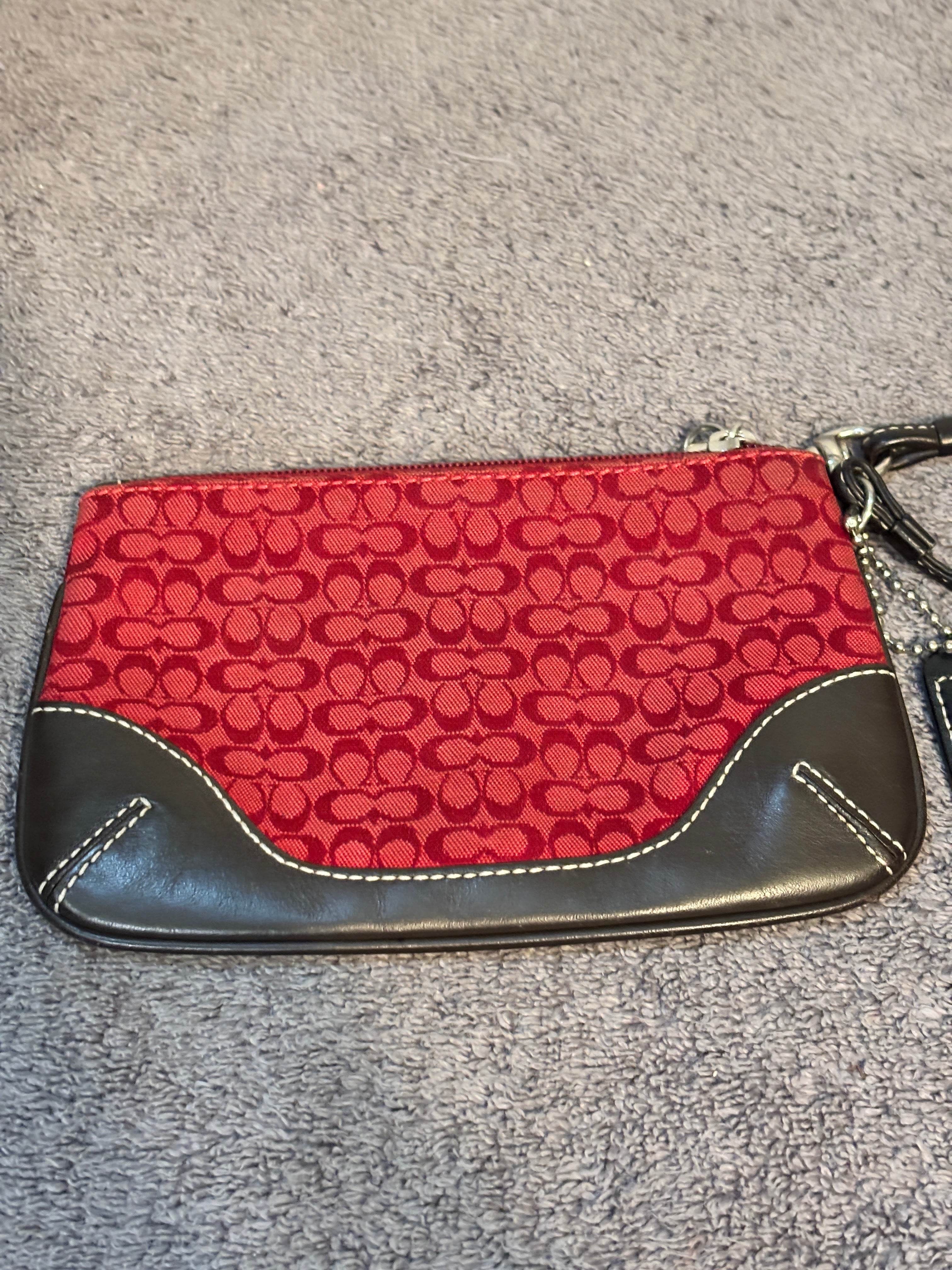 Coach Red Canvas Mini C Wristlet Chocolate leather trim RARE!!!!!