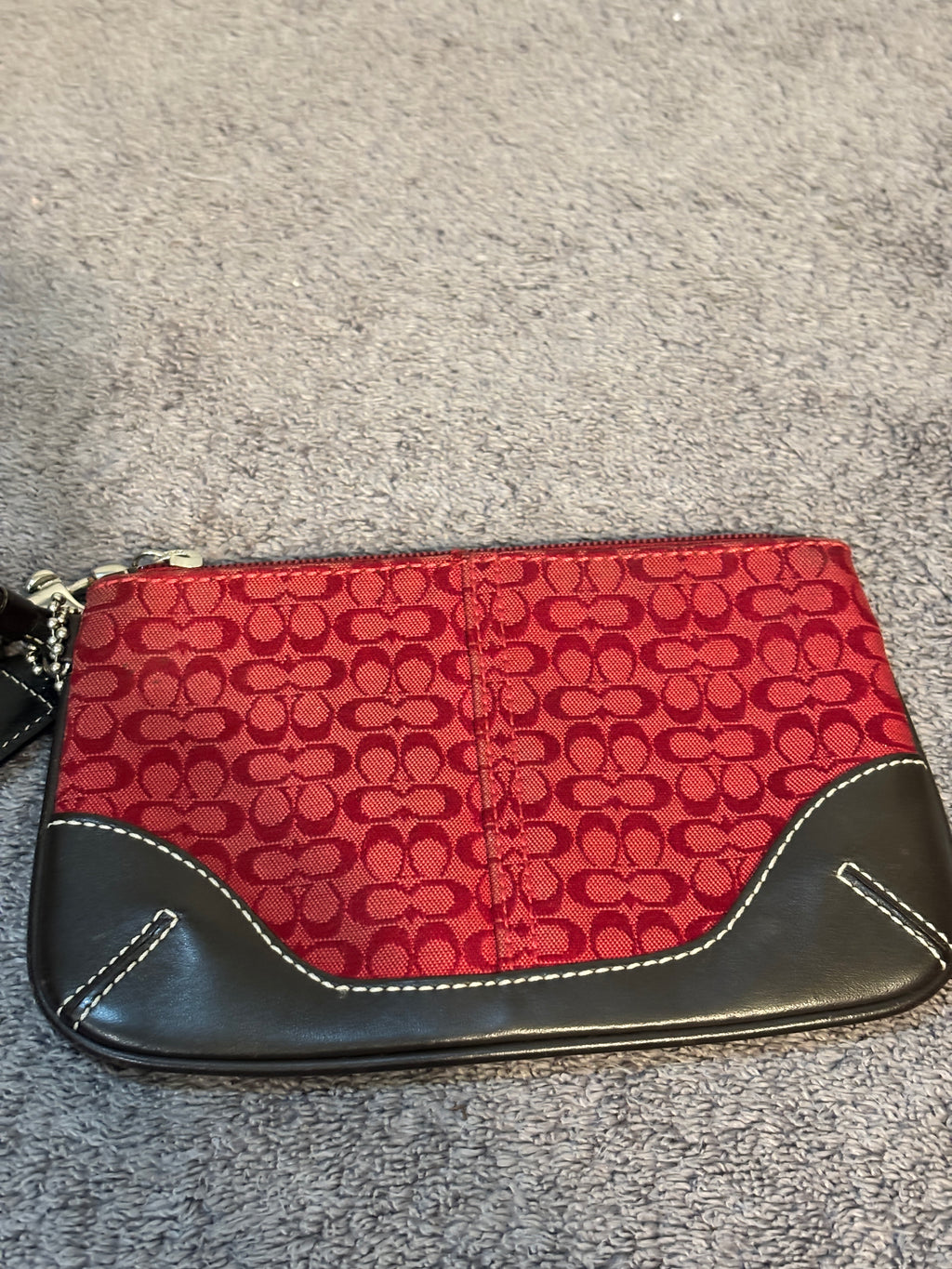 Coach Red Canvas Mini C Wristlet Chocolate leather trim RARE!!!!!