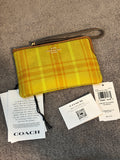 Coach CEF87 Corner Zip Wristlet Regenerative Cotton Plaid Burnished Amber NWT