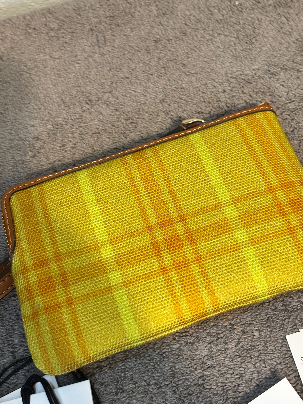 Coach CEF87 Corner Zip Wristlet Regenerative Cotton Plaid Burnished Amber NWT