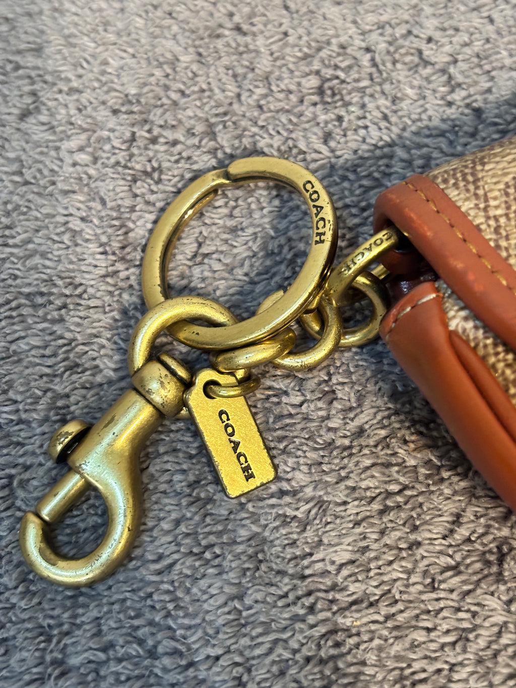 Coach Signature Canvas Mini Turnlock Bag Keychain Charm Brown Leather Trim
