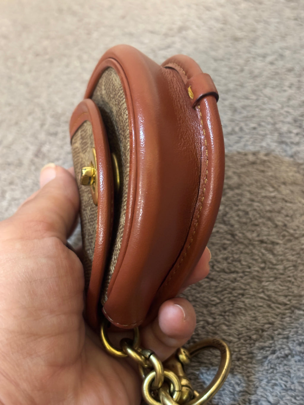 Coach Signature Canvas Mini Turnlock Bag Keychain Charm Brown Leather Trim