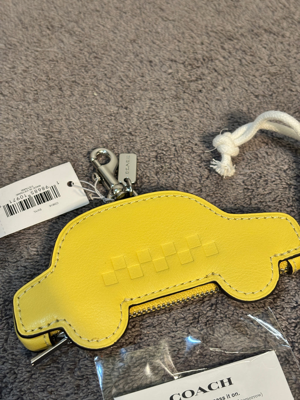 Coach Yellow Taxi Leather Coin Case Bag Charm Keychain NWT with Dust Bag