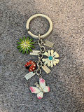 Y2K Coach Silver Tone Enamel Flower Ladybug Butterfly Key Ring Bag Charm