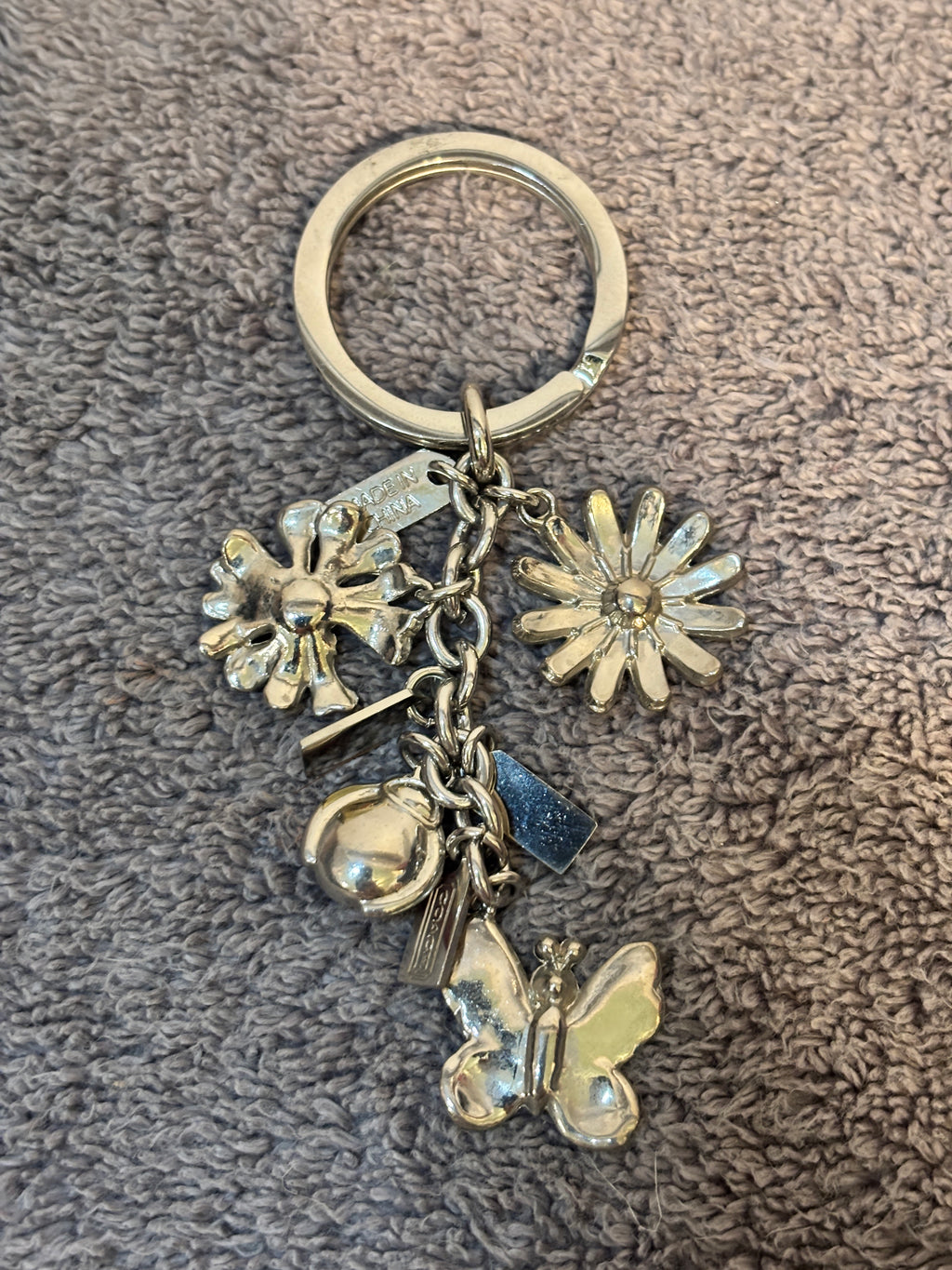 Y2K Coach Silver Tone Enamel Flower Ladybug Butterfly Key Ring Bag Charm