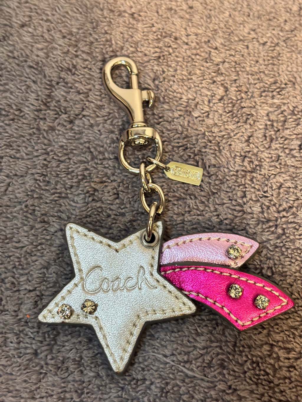 Y2K Coach Metallic Star Pink Rhinestone Shooting Star Key Fob Charm