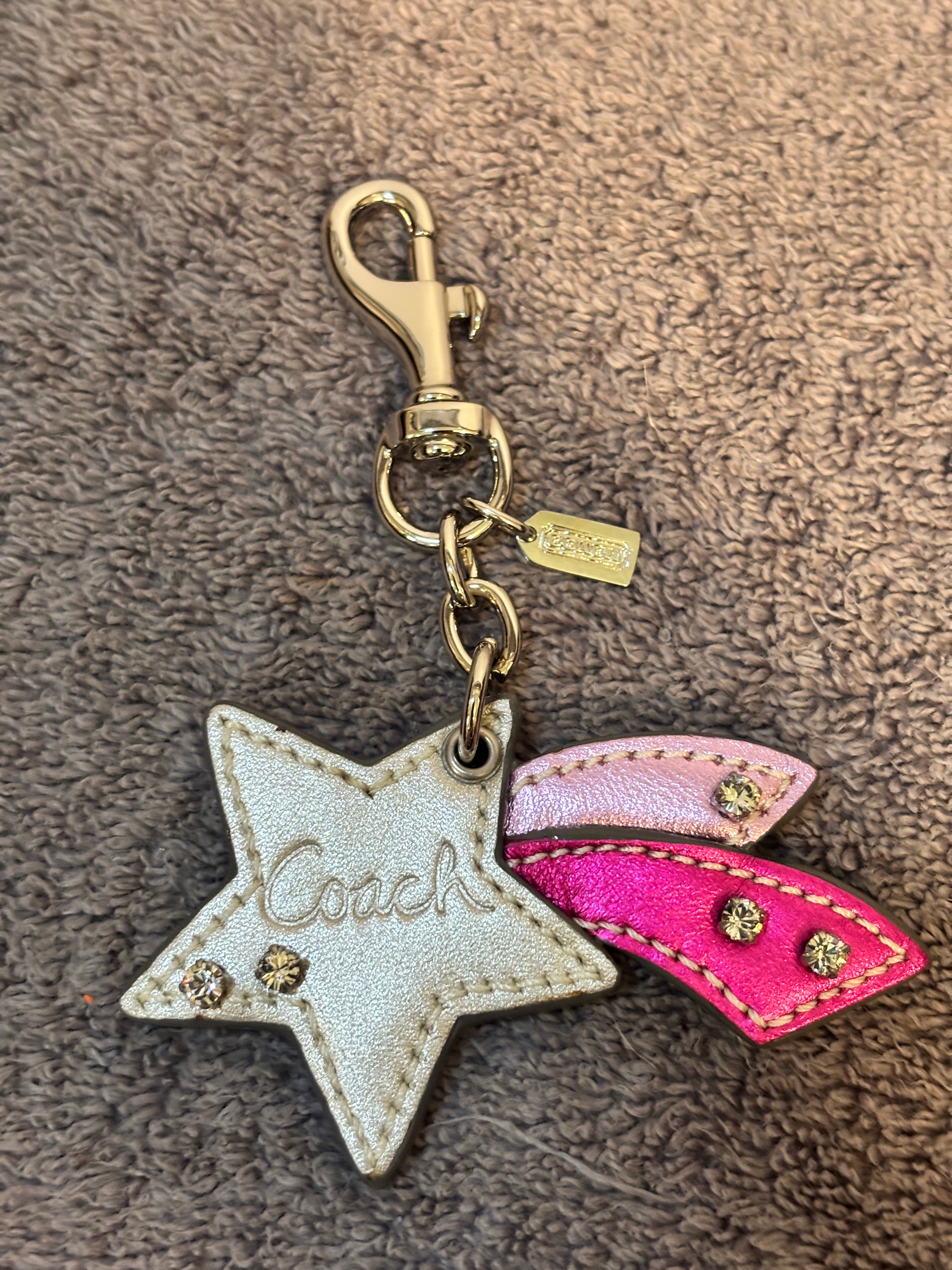 Y2K Coach Metallic Star Pink Rhinestone Shooting Star Key Fob Charm