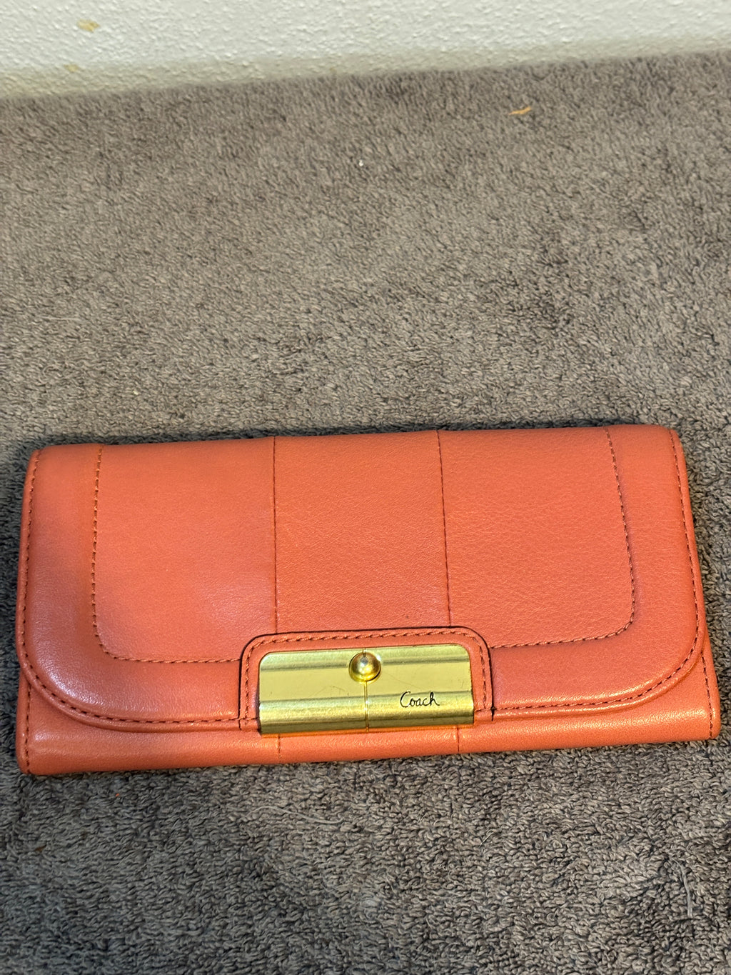 Coach Kristin Salmon Pink Leather Wallet Brass Turnlock