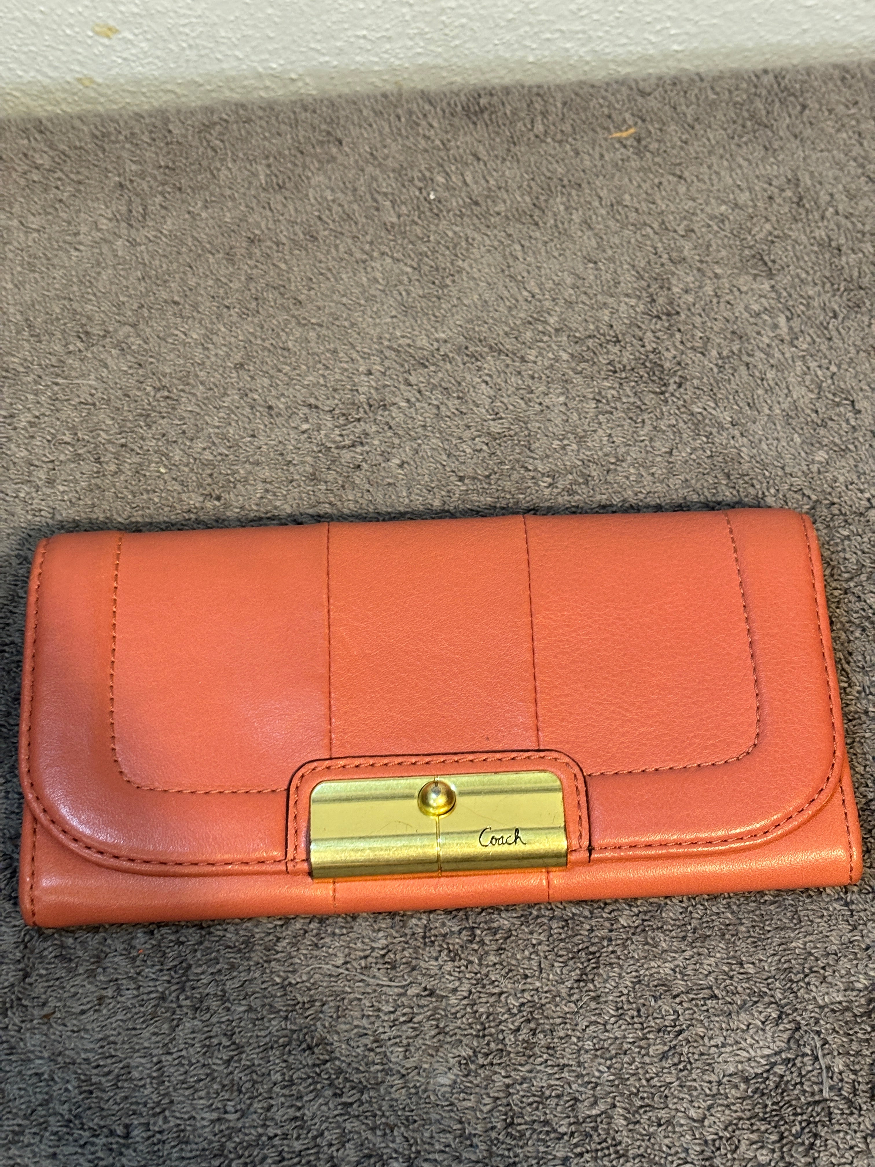 Coach Kristin Salmon Pink Leather Wallet Brass Turnlock