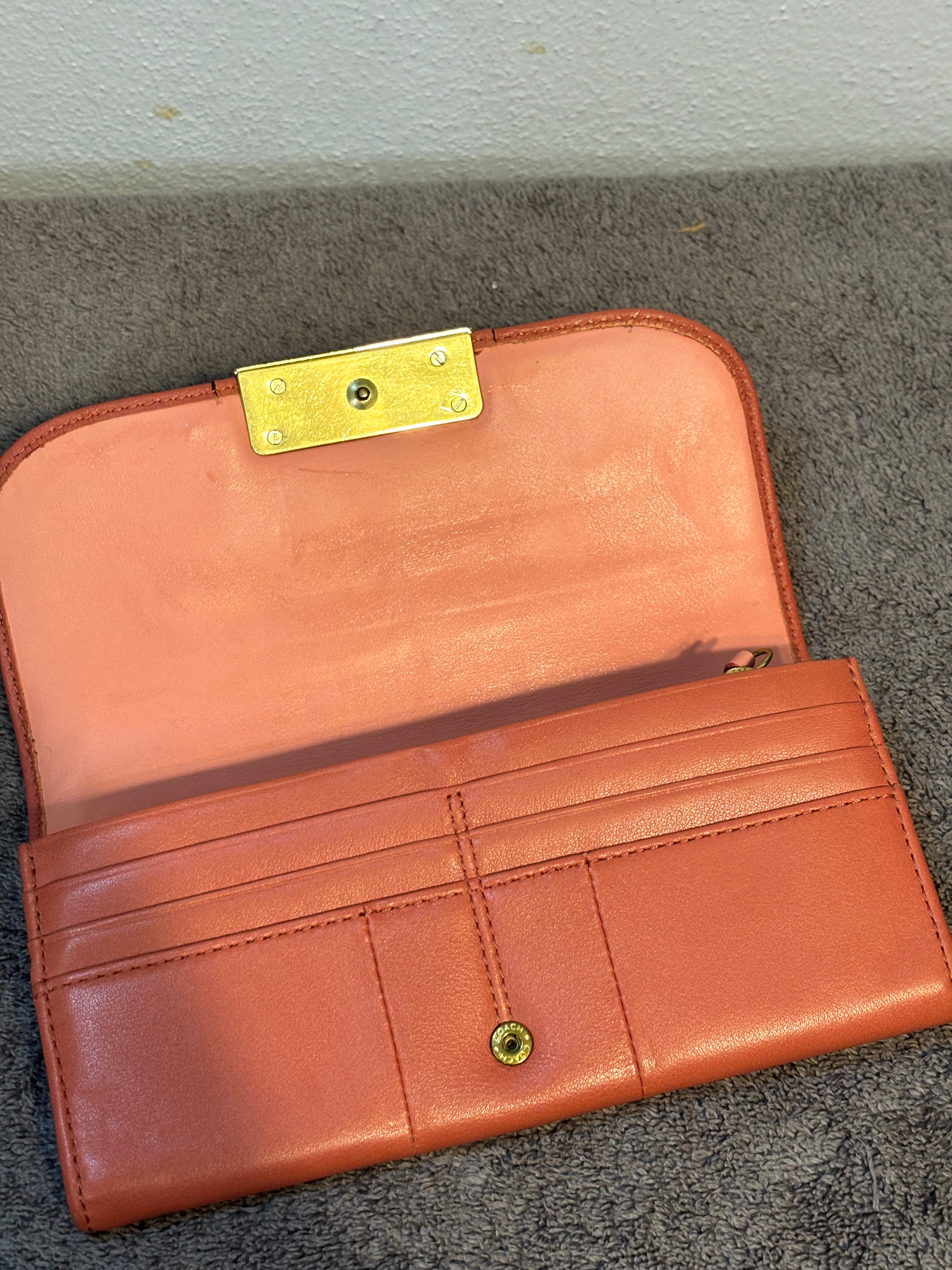 Coach Kristin Salmon Pink Leather Wallet Brass Turnlock