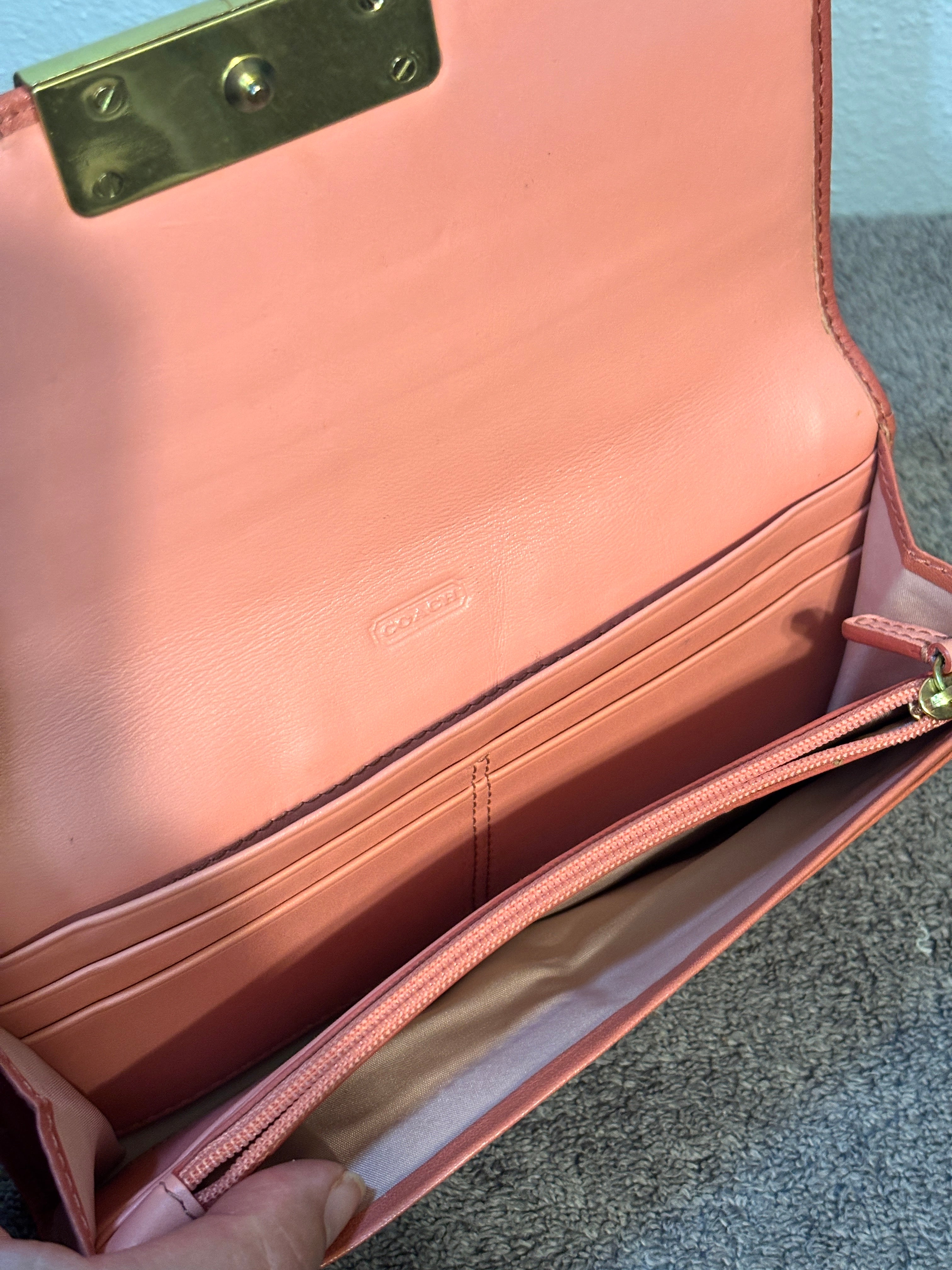 Coach Kristin Salmon Pink Leather Wallet Brass Turnlock