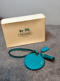 Coach Turquoise Leather Double Circle Mirror Key Fob Tassel Charm with Box