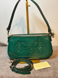 Patricia Nash Aqua Green Embossed Rose Leather Shoulder Crossbody Bag