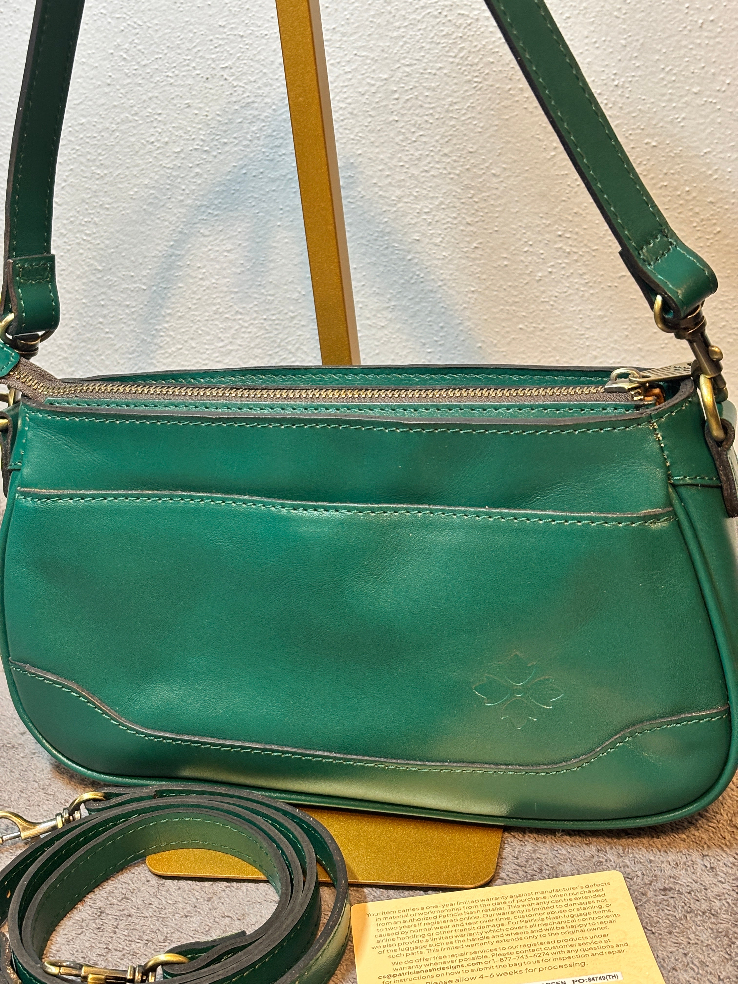 Patricia Nash Aqua Green Embossed Rose Leather Shoulder Crossbody Bag
