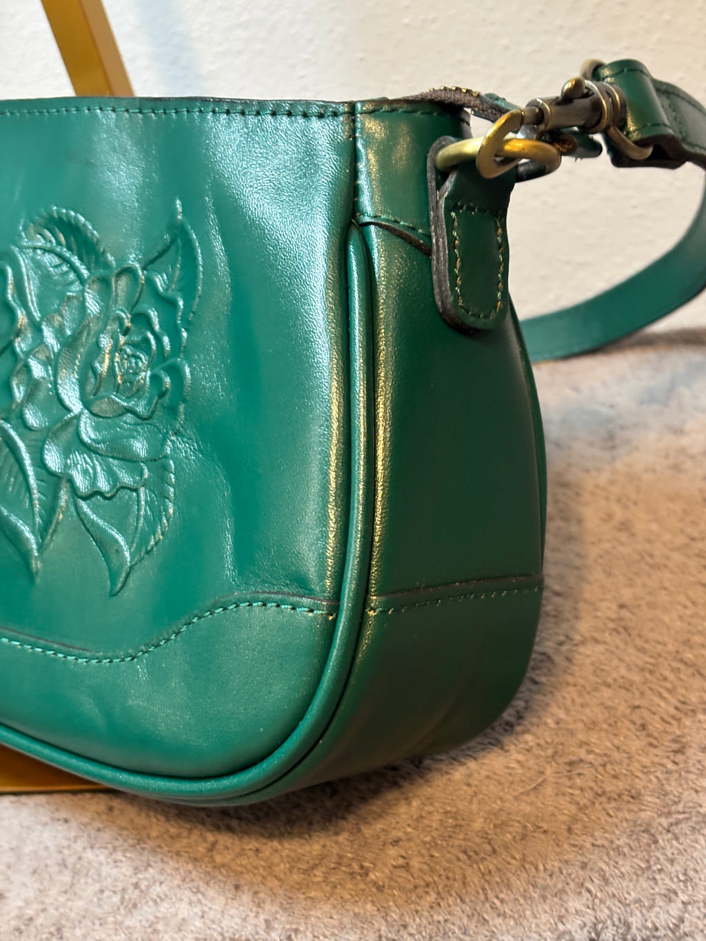 Patricia Nash Aqua Green Embossed Rose Leather Shoulder Crossbody Bag