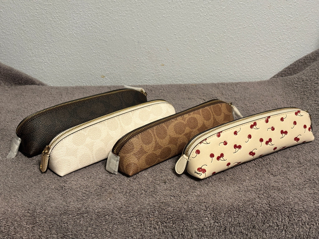 Coach Pencil Case NWT Choose Black, White, Tan Signature or Cherry Print