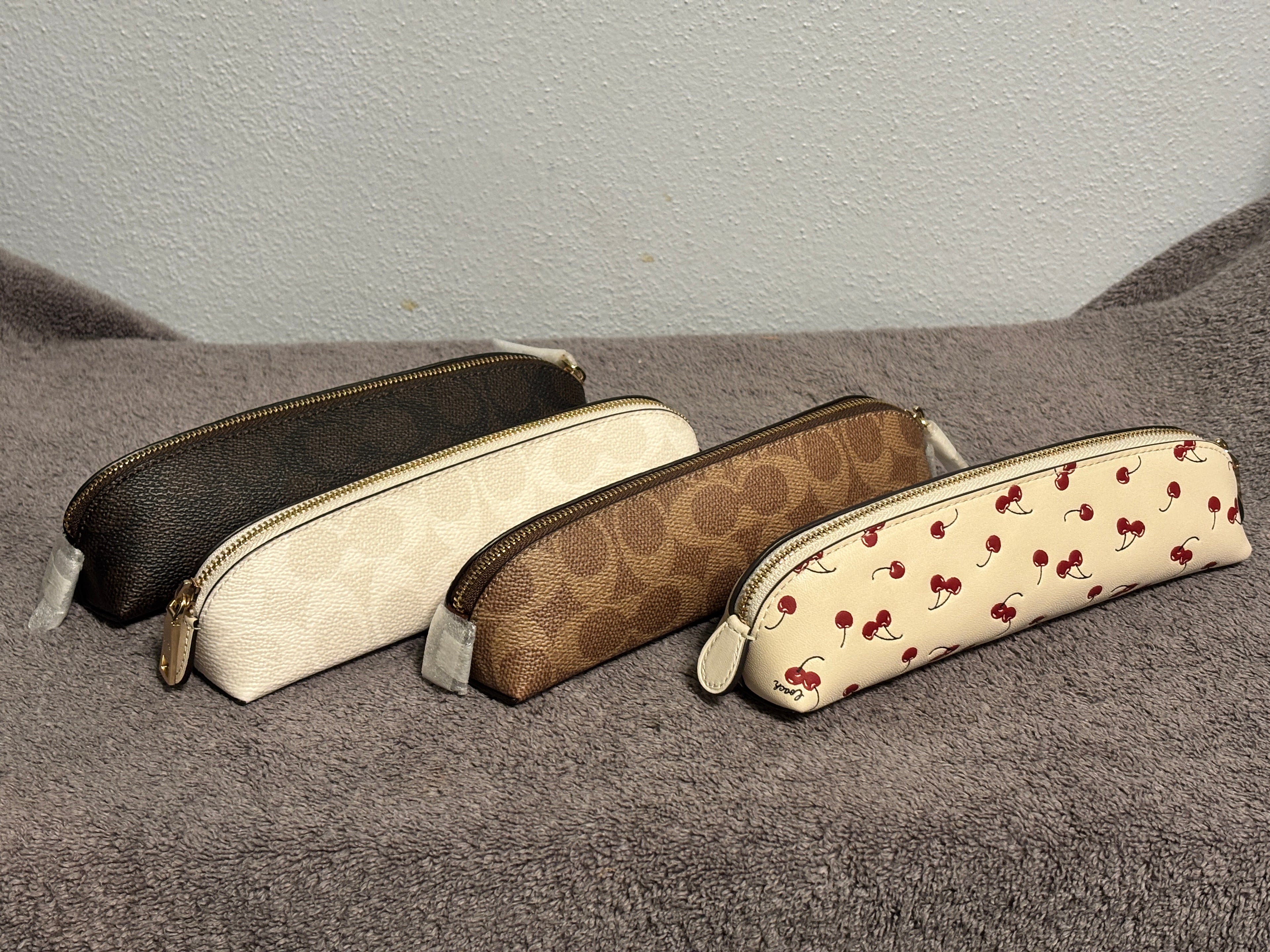 Coach Pencil Case NWT Choose Black, White, Tan Signature or Cherry Print