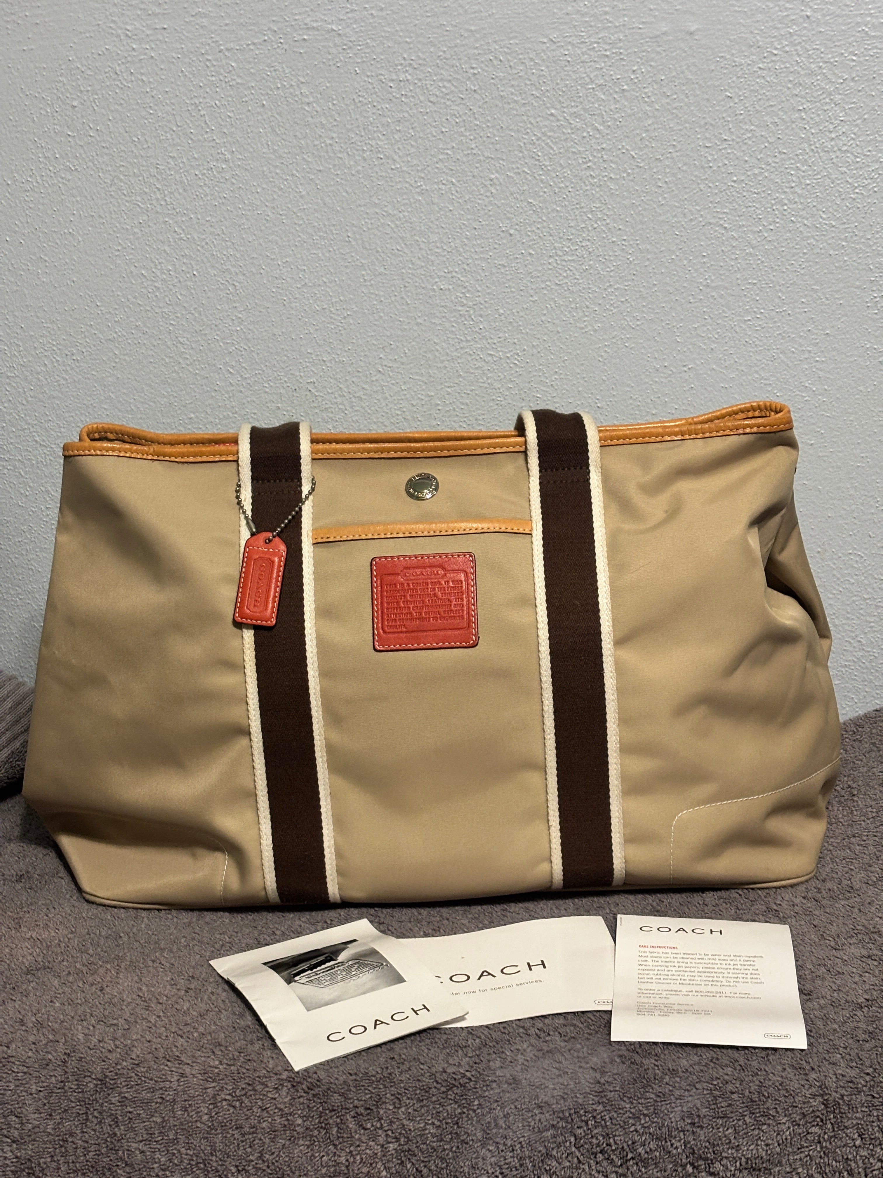 Vintage Coach Hampton Large Nylon Travel Tote Bag 6262 tan/orange