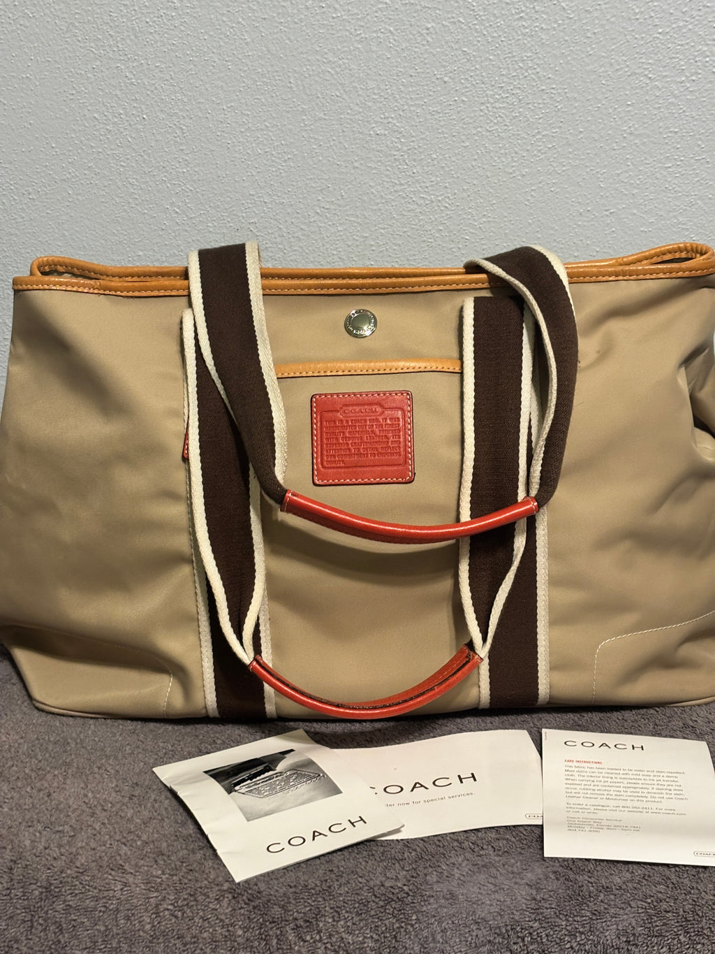 Vintage Coach Hampton Large Nylon Travel Tote Bag 6262 tan/orange