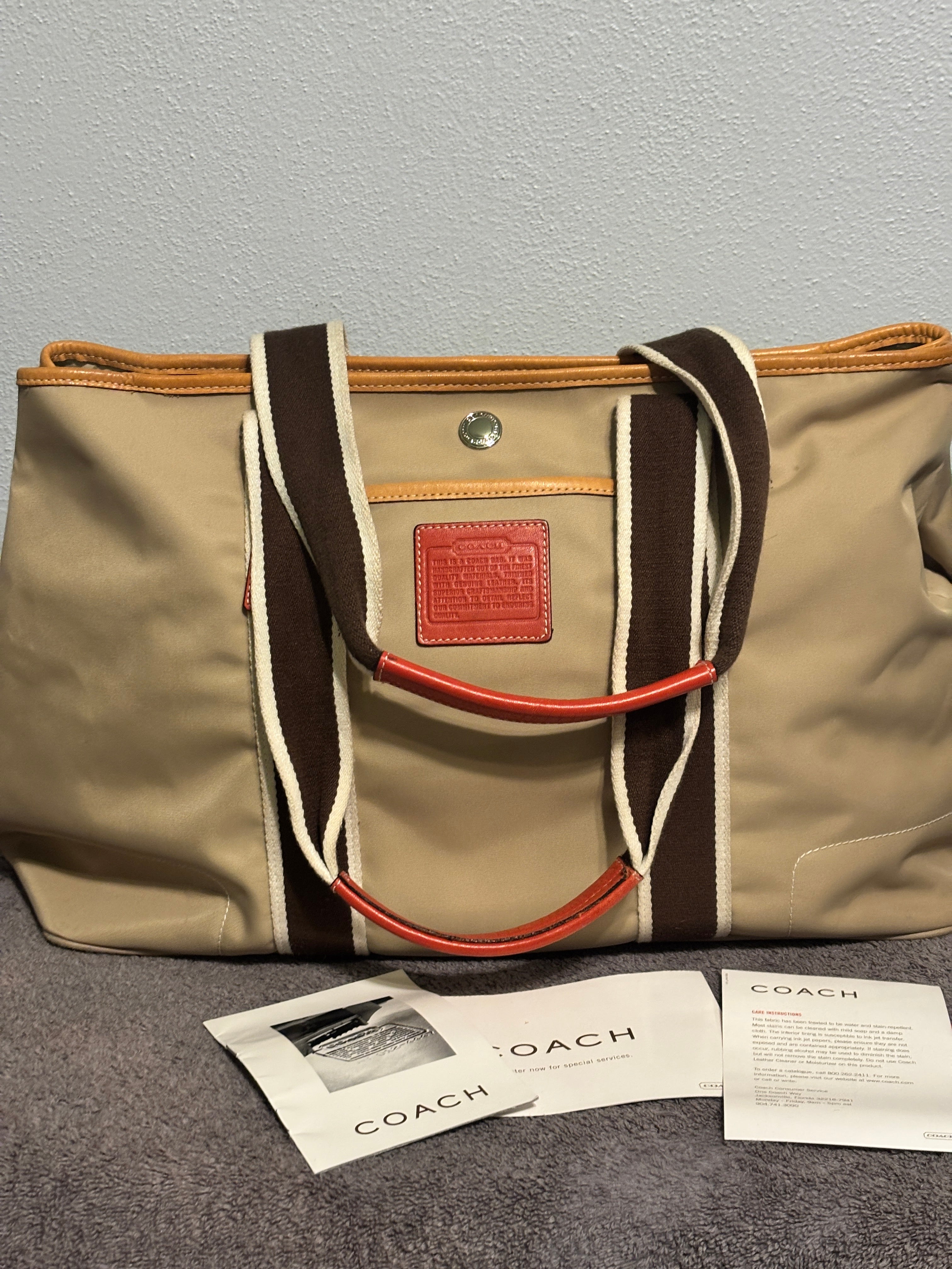 Vintage Coach Hampton Large Nylon Travel Tote Bag 6262 tan/orange