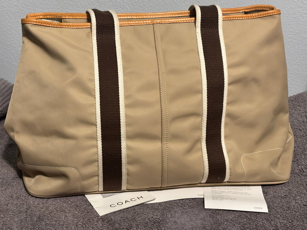 Vintage Coach Hampton Large Nylon Travel Tote Bag 6262 tan/orange