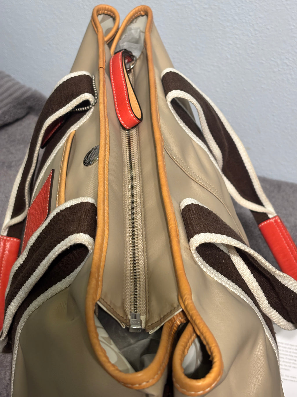Vintage Coach Hampton Large Nylon Travel Tote Bag 6262 tan/orange