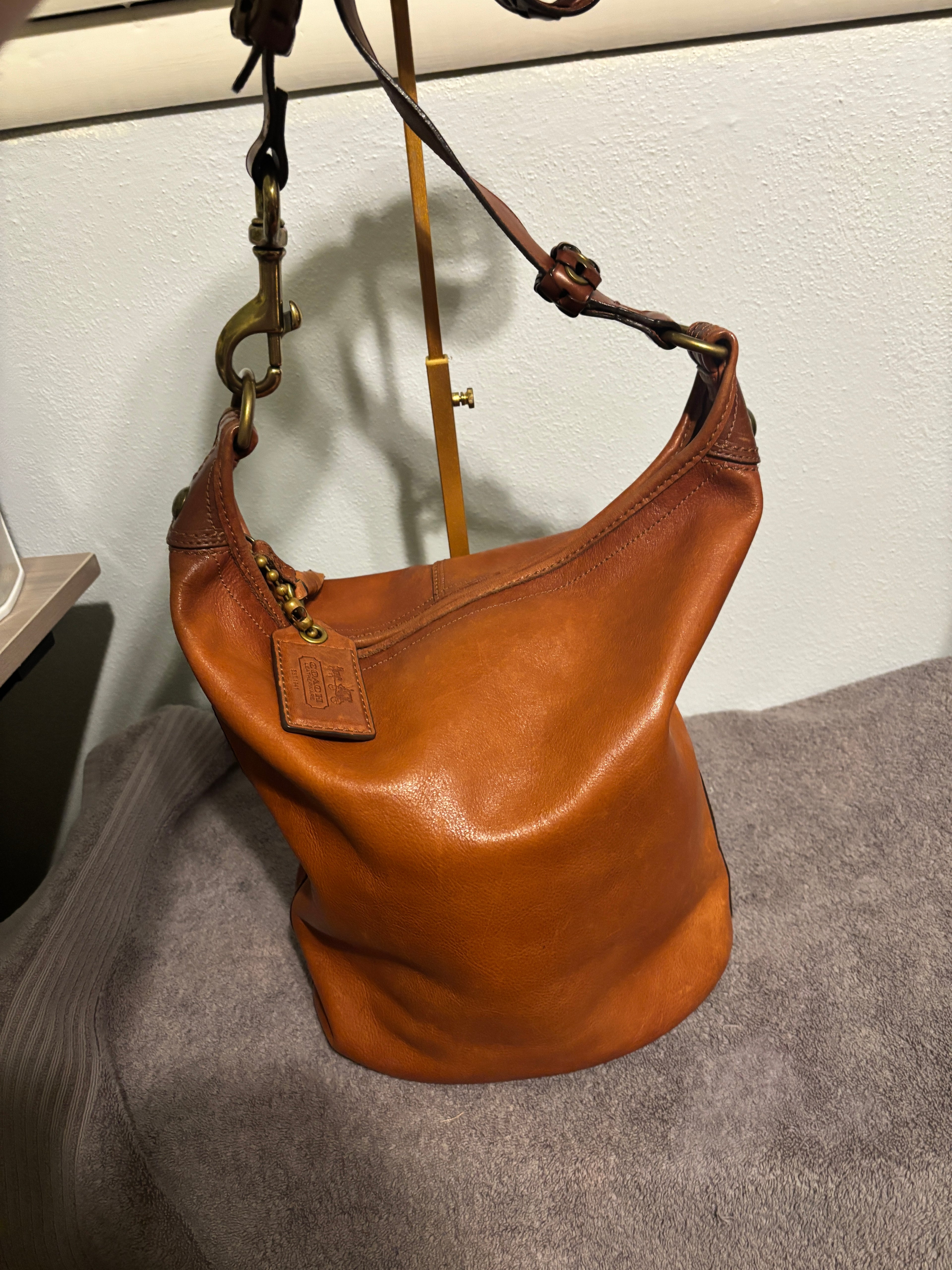 Coach Bleecker XL Leather Duffle Bag 11423 Brown with Tattersall Lining