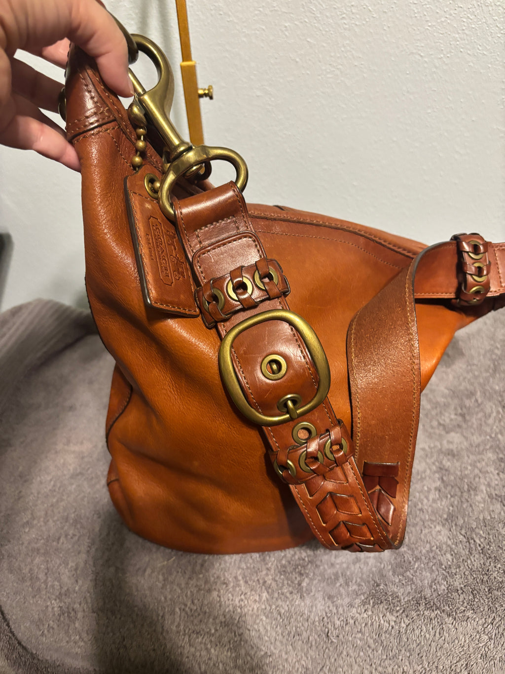 Coach Bleecker XL Leather Duffle Bag 11423 Brown with Tattersall Lining