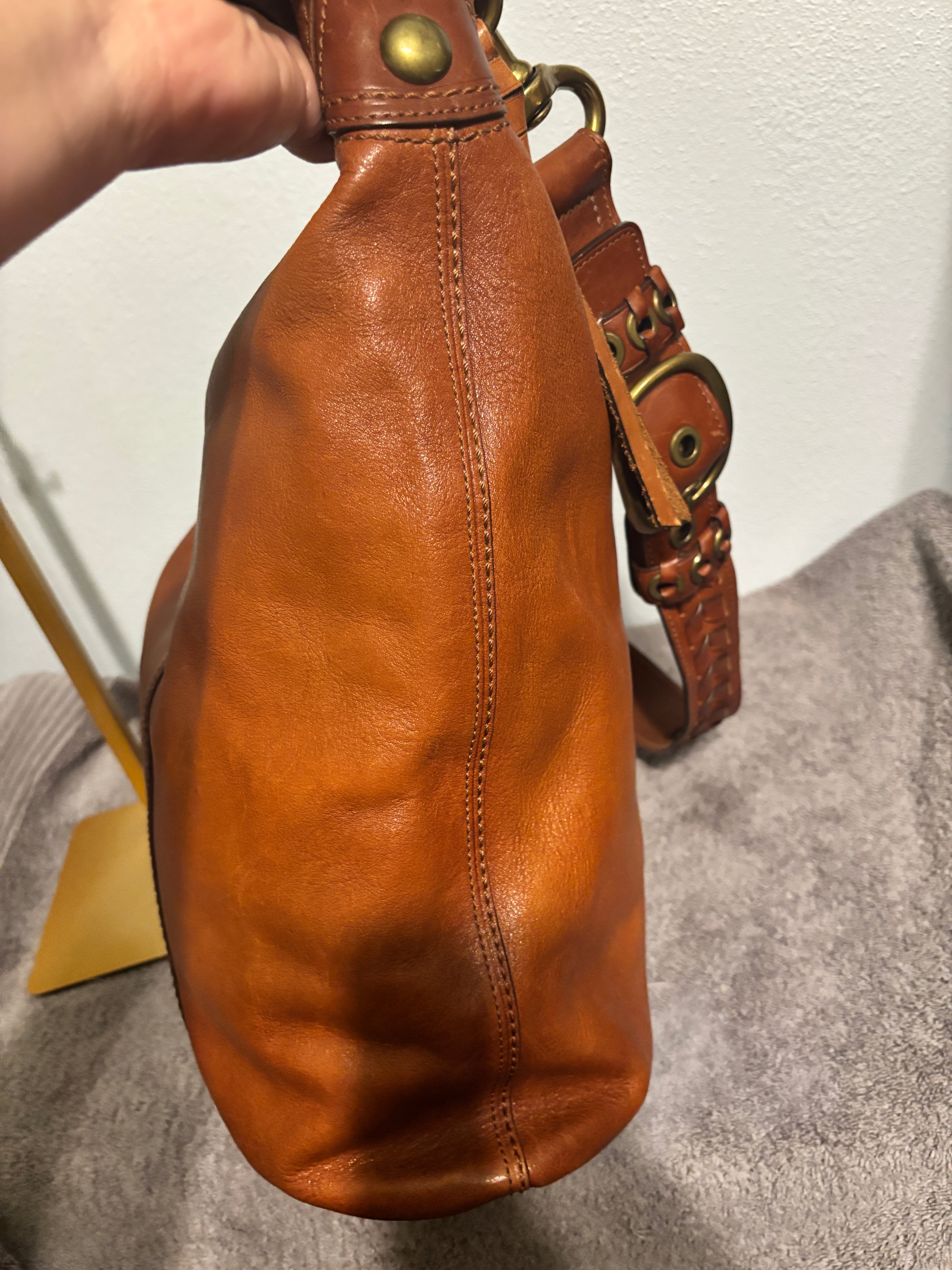 Coach Bleecker XL Leather Duffle Bag 11423 Brown with Tattersall Lining