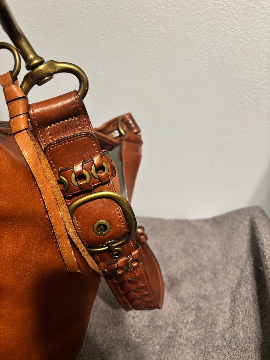 Coach Bleecker XL Leather Duffle Bag 11423 Brown with Tattersall Lining