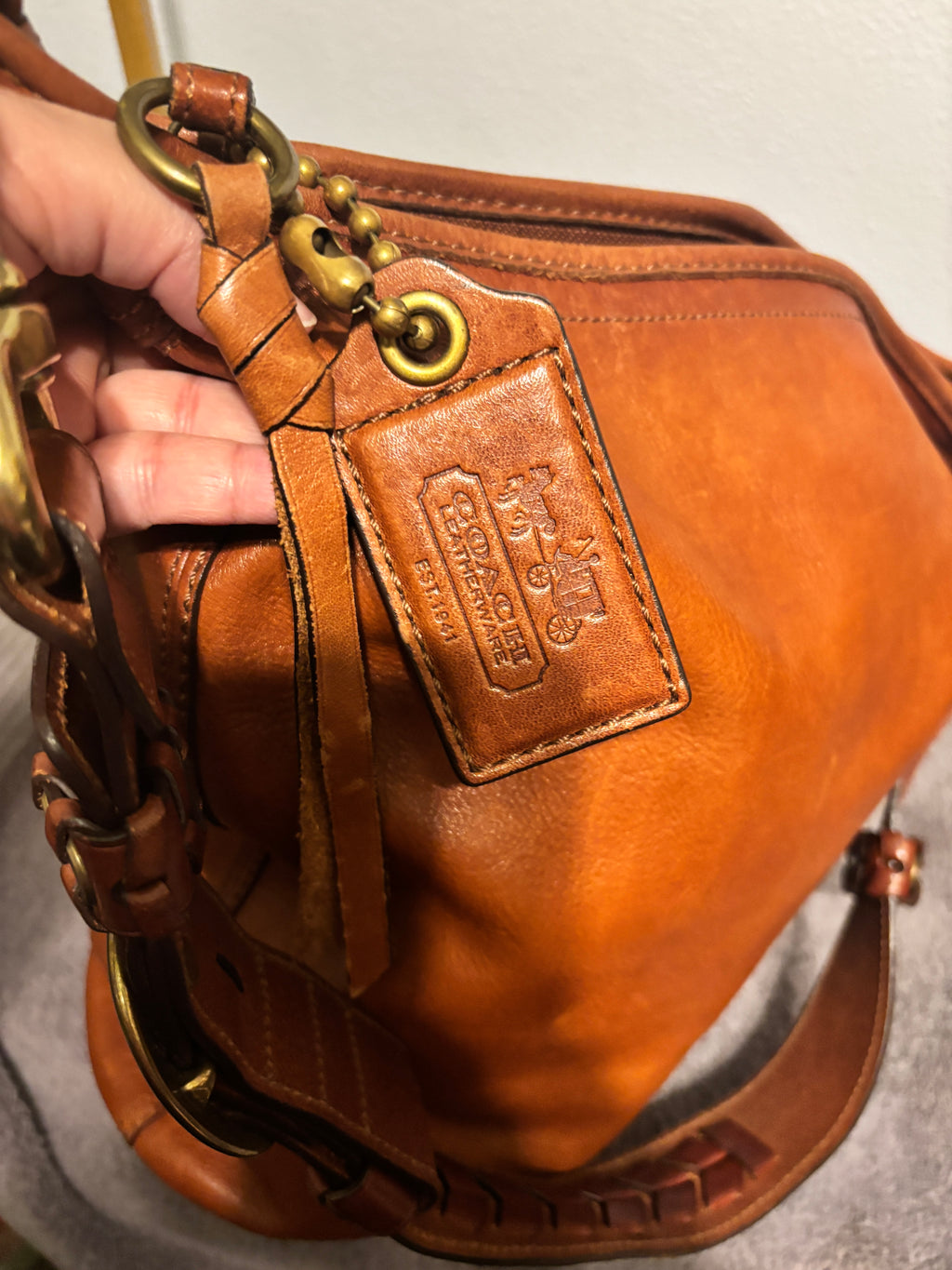 Coach Bleecker XL Leather Duffle Bag 11423 Brown with Tattersall Lining