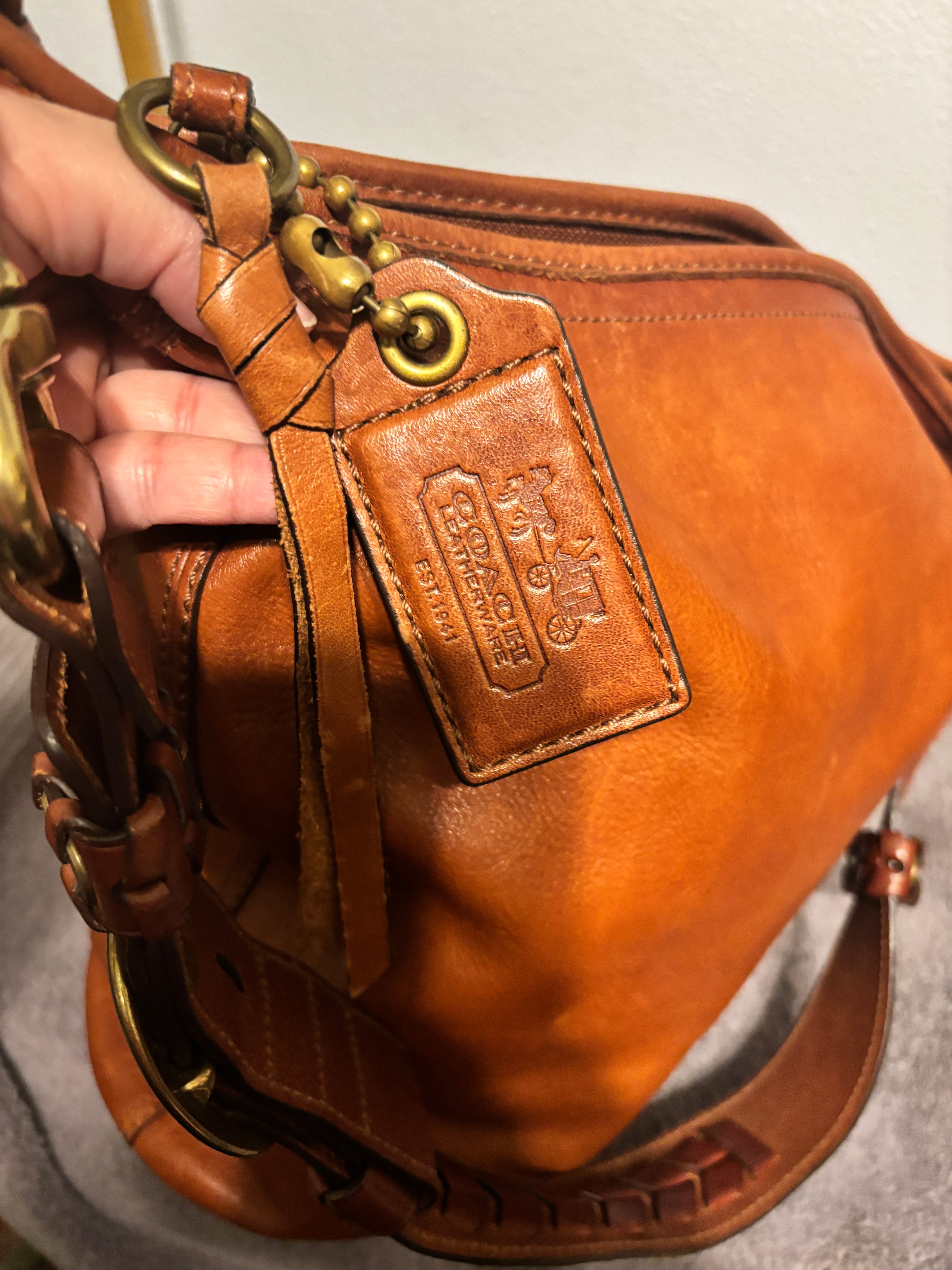 Coach Bleecker XL Leather Duffle Bag 11423 Brown with Tattersall Lining