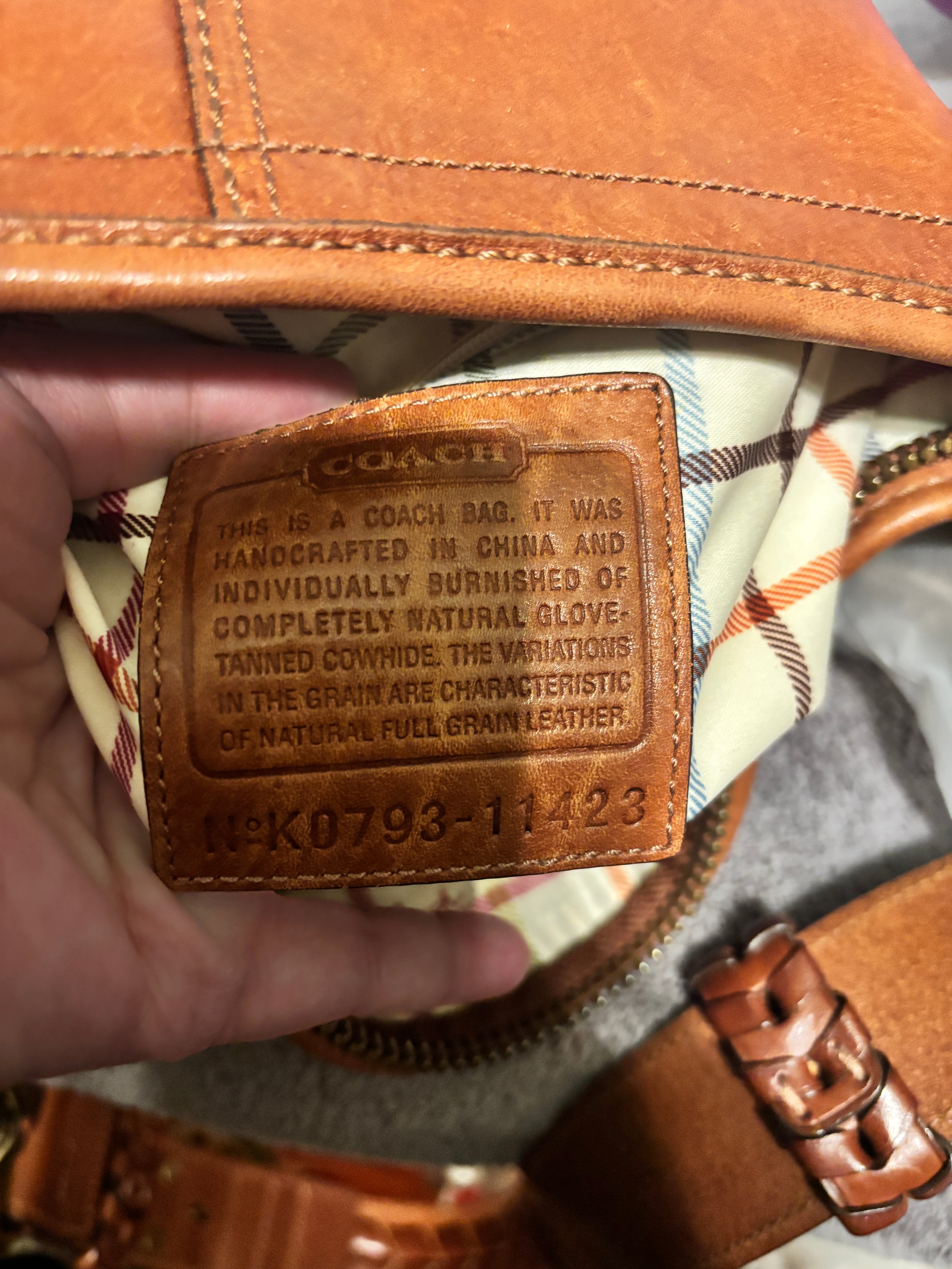 Coach Bleecker XL Leather Duffle Bag 11423 Brown with Tattersall Lining
