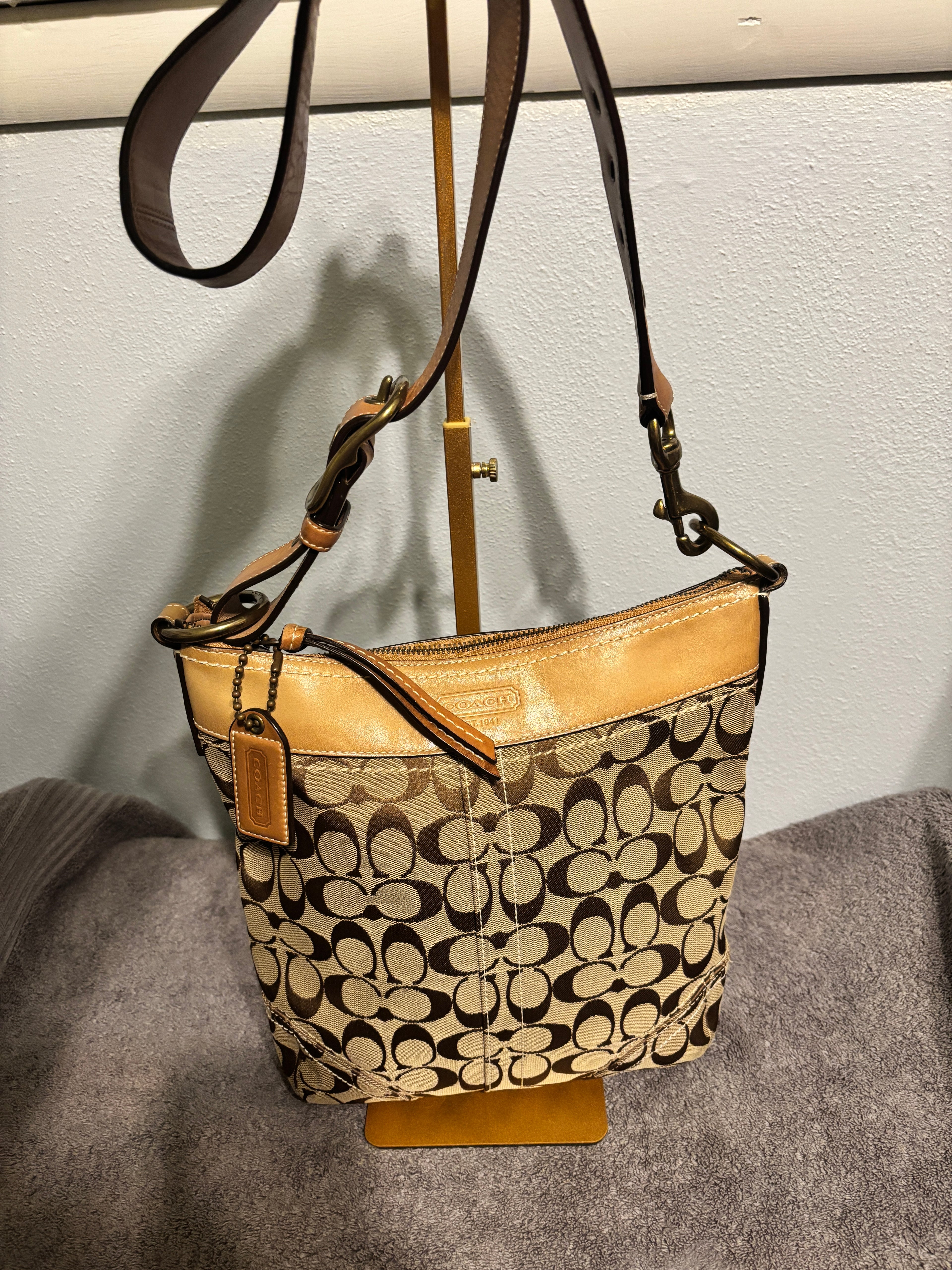 Coach Legacy Signature Medium Duffle Crossbody Bag 10403 Khaki Gold-2006