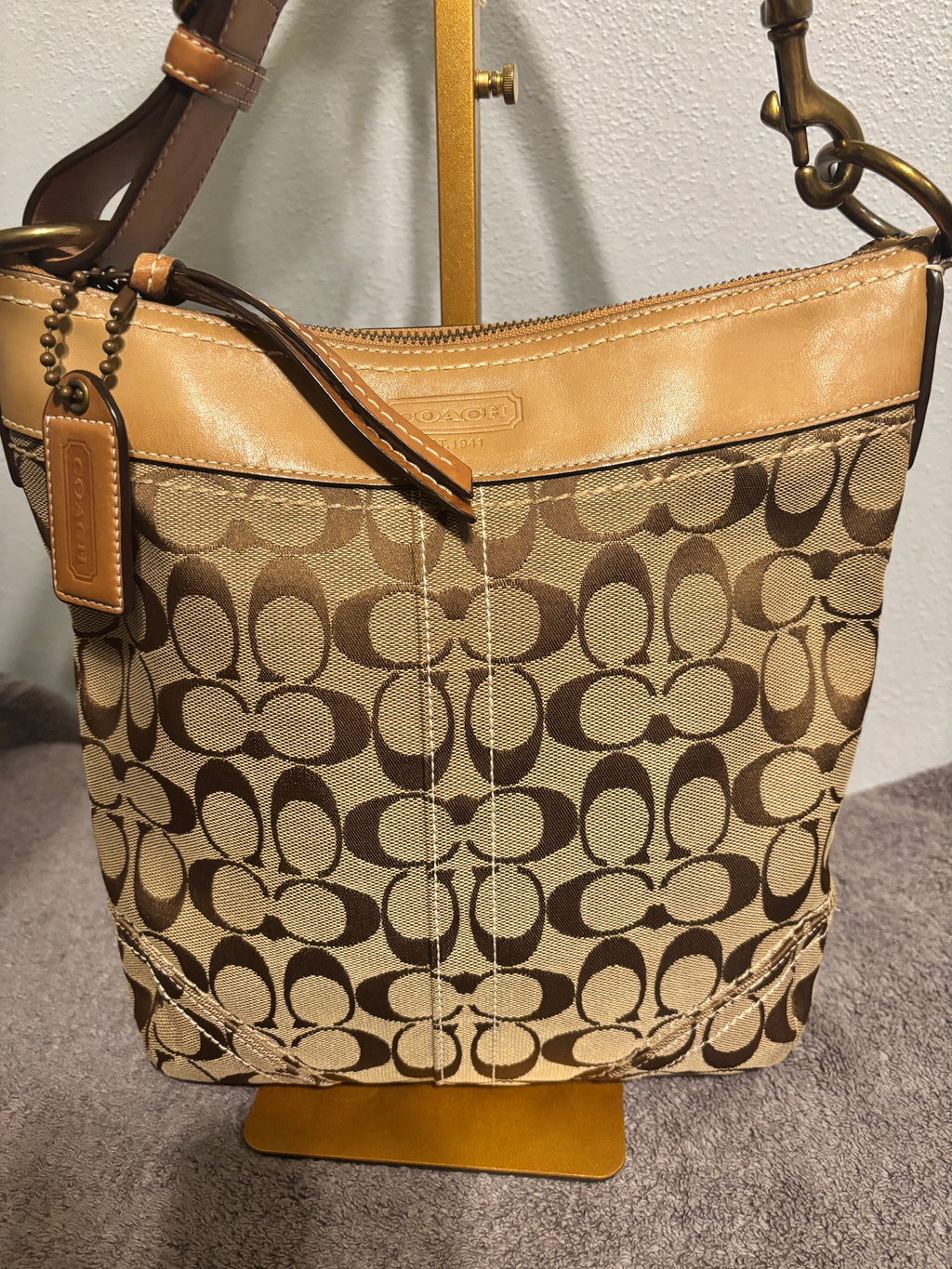 Coach Legacy Signature Medium Duffle Crossbody Bag 10403 Khaki Gold-2006