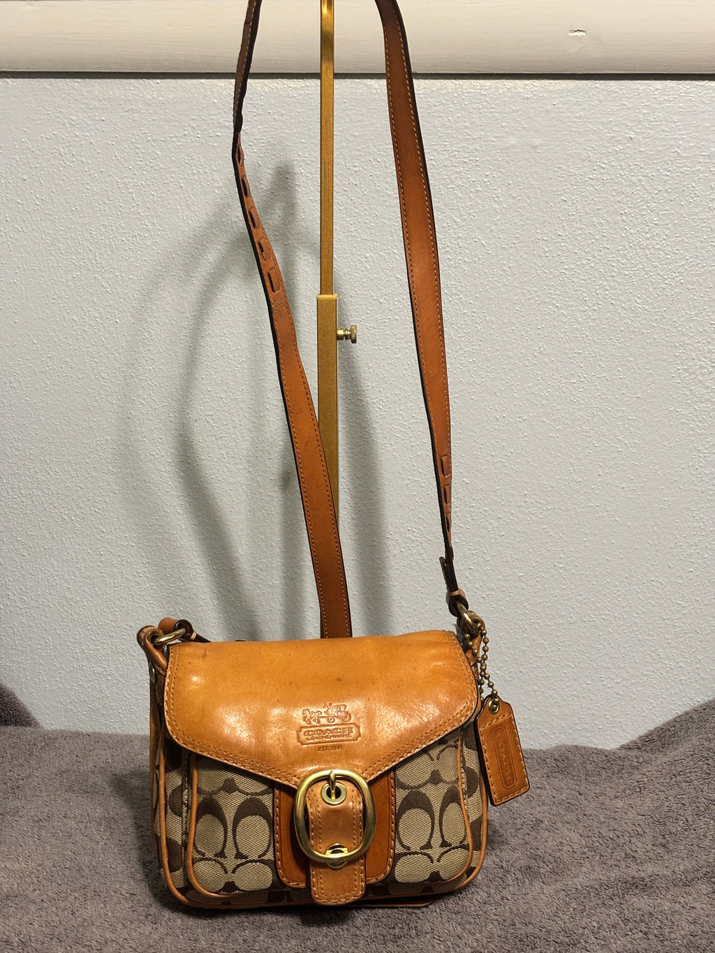 Coach 11593 Bleecker Signature Small Flap Crossbody Khaki Gold