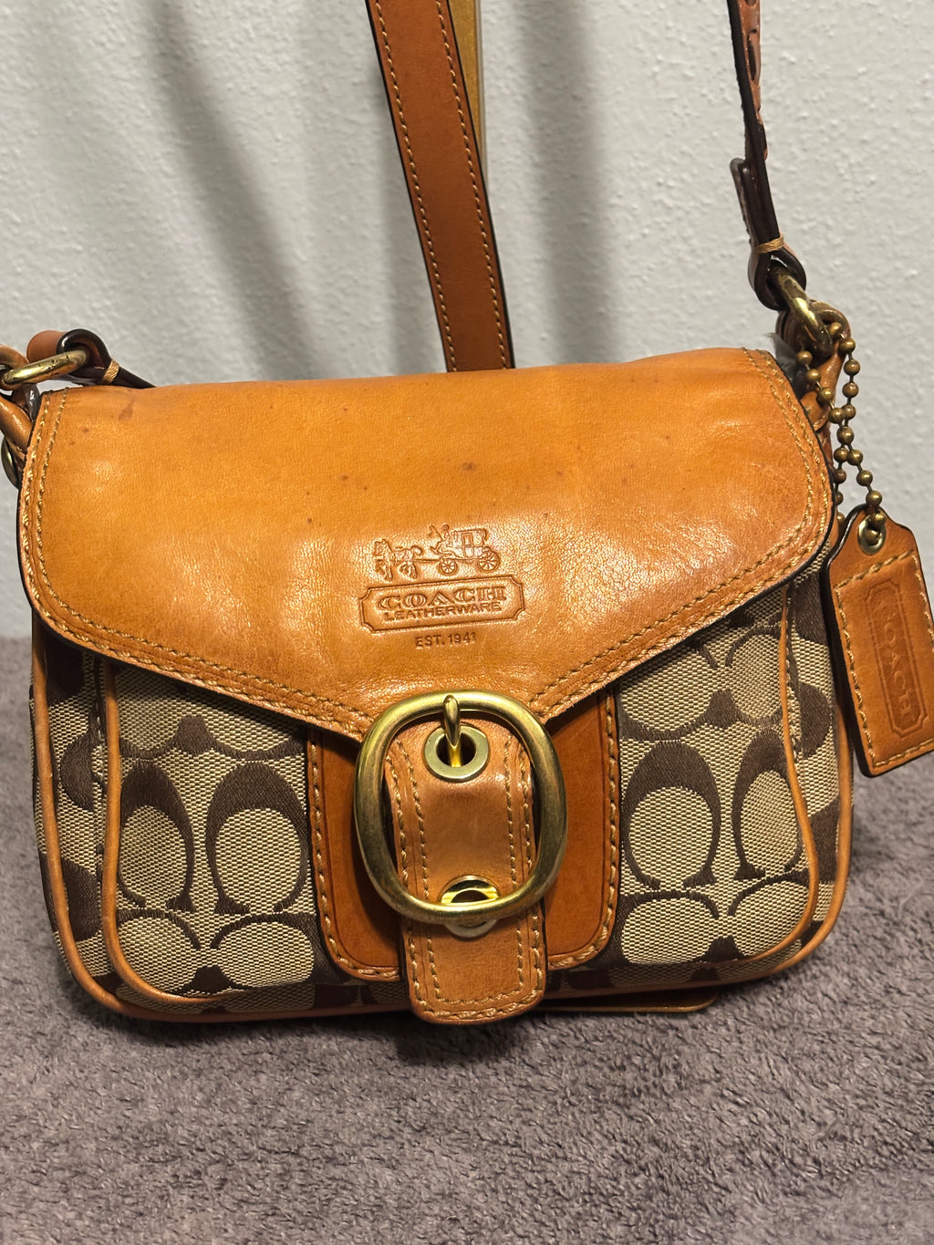 Coach 11593 Bleecker Signature Small Flap Crossbody Khaki Gold