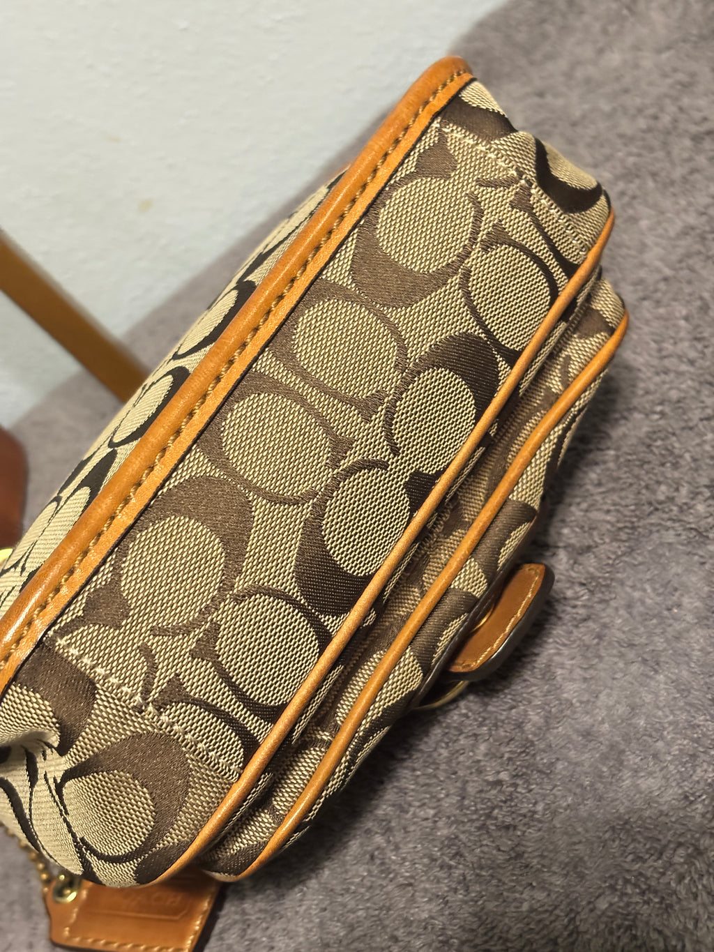 Coach 11593 Bleecker Signature Small Flap Crossbody Khaki Gold