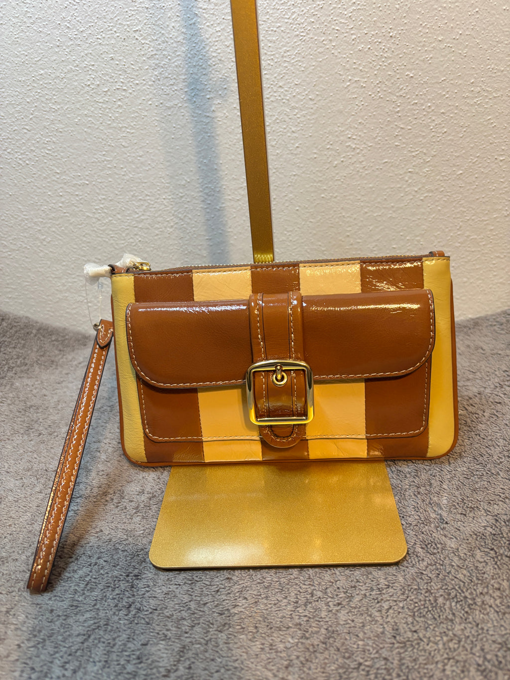 NWT Coach Ashton Wristlet CDY08 Gold Redwood Multi Patchwork Leather