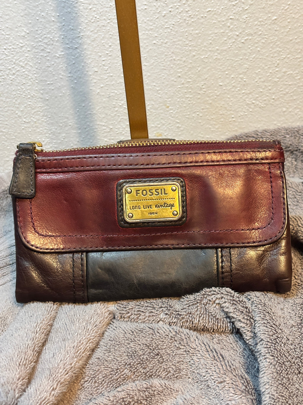 Fossil Tri-Tone Leather Long Wallet Organizer Lamb/Cow Hide