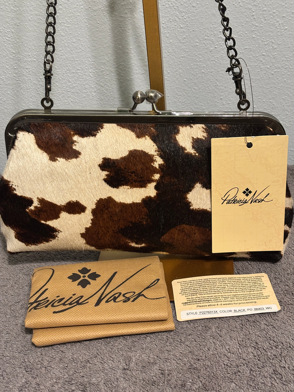 NWT Patricia Nash Black Cavalino Haircalf Kisslock Crossbody Bag