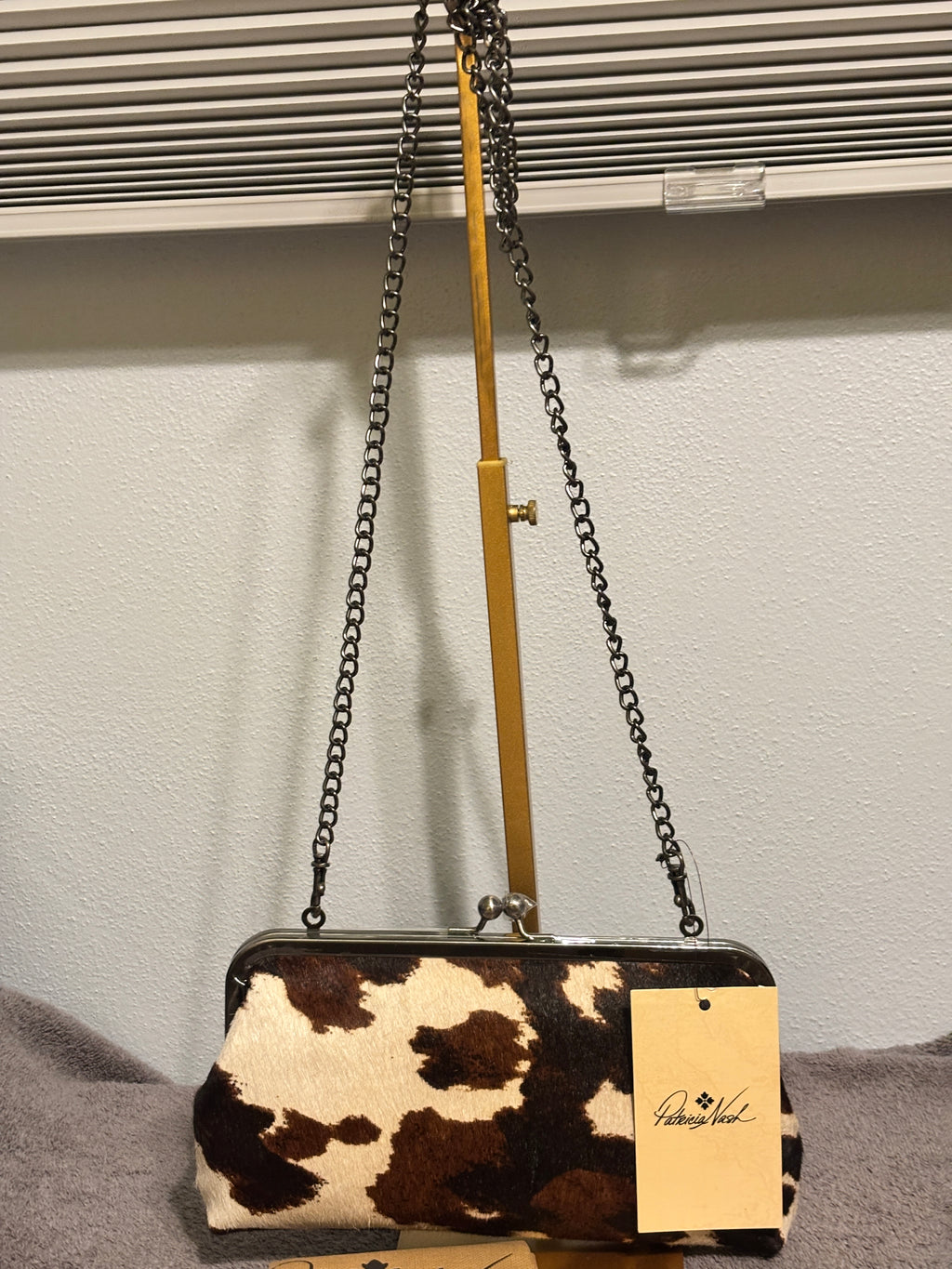 NWT Patricia Nash Black Cavalino Haircalf Kisslock Crossbody Bag