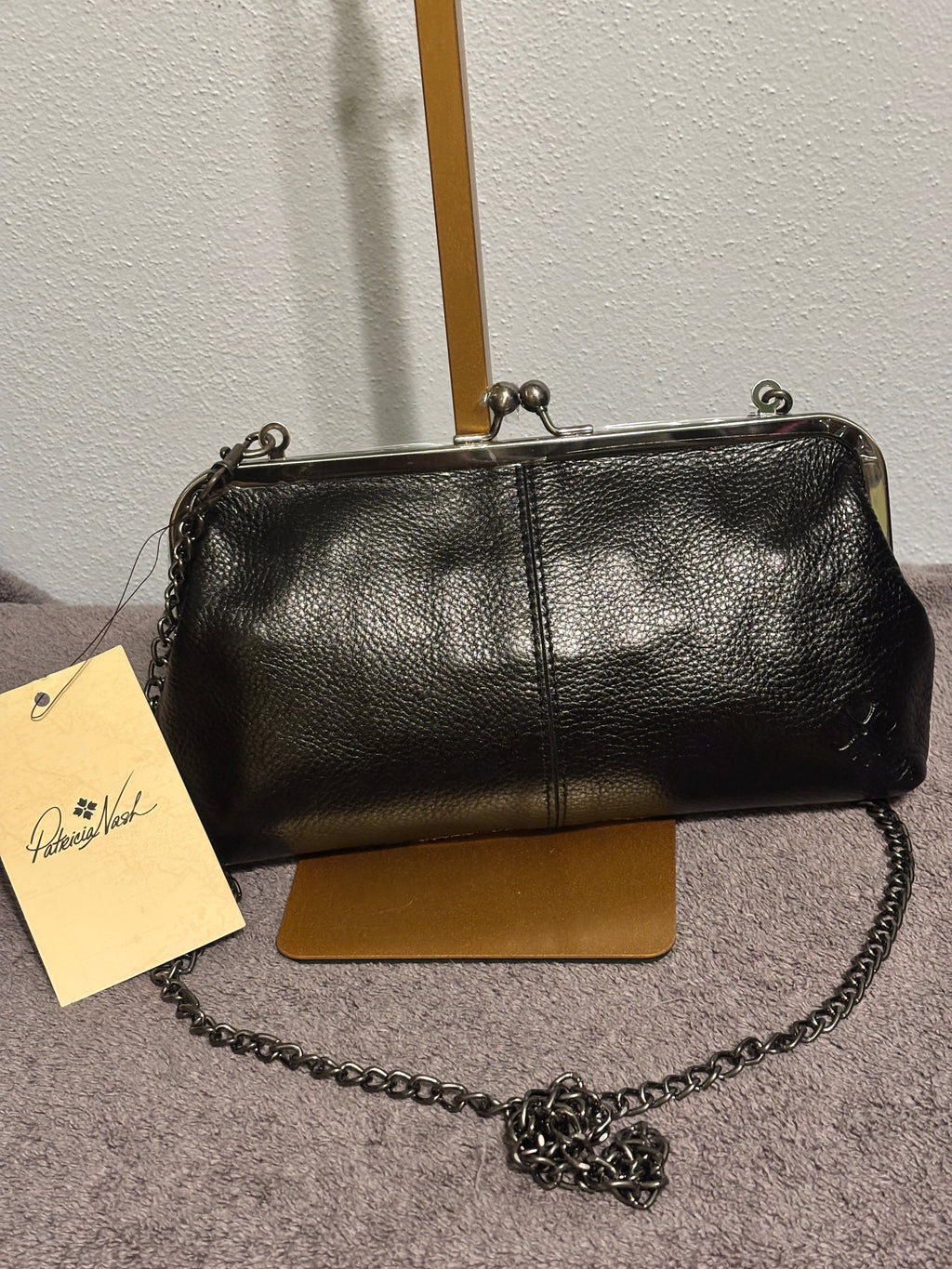 NWT Patricia Nash Black Cavalino Haircalf Kisslock Crossbody Bag