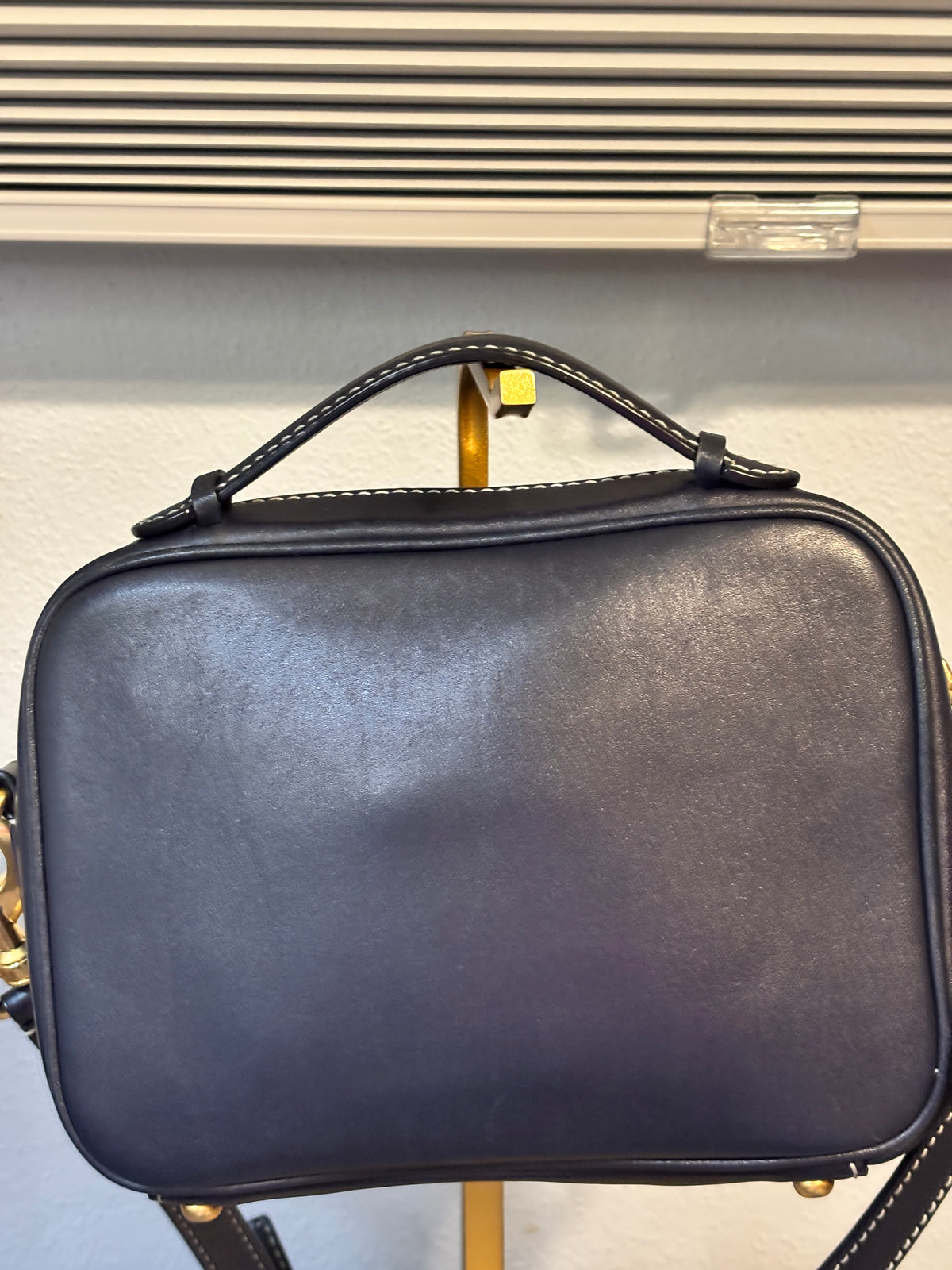 Tory Burch Navy Leather Camera Bag Crossbody Top Handle Style 80505